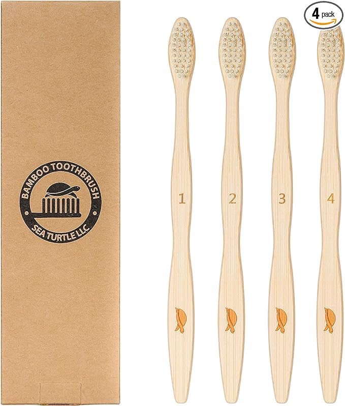 Sea Turtle Plant-Based Bristles, Bamboo Toothbrushes, Soft Natural Toothbrush for Adults (4 Pack)-Ruum Studio Home