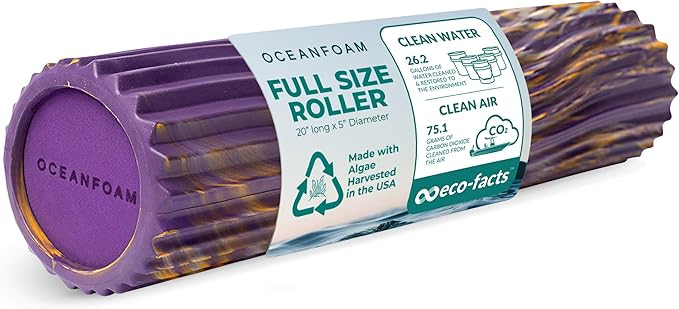 Oceanfoam Tidal Roller - Purple, Gold & Natural Marbled - Muscle Massage Foam Roller for Back Pain & Stretching - Firm & Ergonomic Wide Wave Textured - Yoga, Athletics, Wellness - Full Size, 20" x 5"-Ruum Studio Home