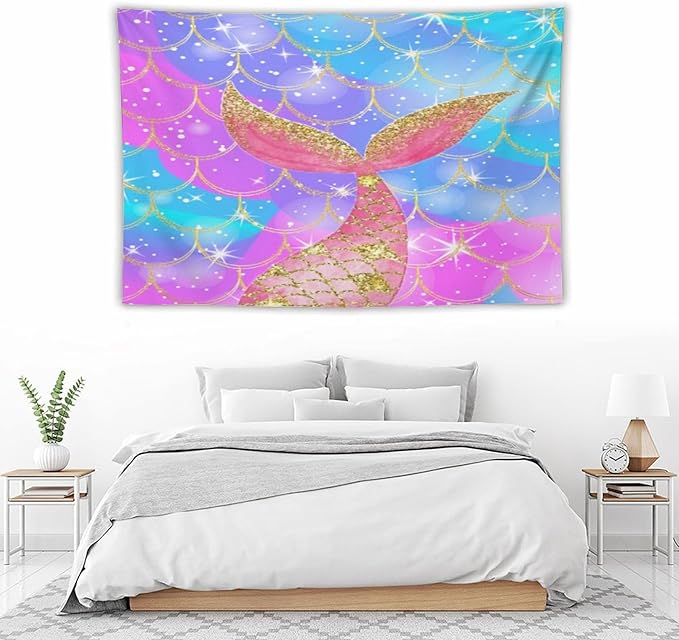 HZOHNAGO Mermaid Scales Tapestry Colorful Shiny Scales Mermaid Tail Pattern Printed Wall Tapestry Wall Hanging for Bedroom Living Room Dorm 60" W x 40" H-Ruum Studio Home