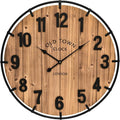 Large Old Town Farmhouse Wall Clock 20 Inches - Rustic Antique Wood with Metal Circle and Large Numerals Silent Battery Operated Wall Clock for Office Kitchen Bedroom Living Room-Ruum Studio Home