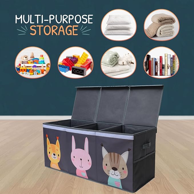 Extra Large Toy Storage Organizer with Lid - Sturdy, Collapsible Toy Chest Storage Box with Cute Design - Toys Bin with Dividers for Kids, Boys, Girls, Nursery, Bedroom, Play room 37"x16"x14"-Ruum Studio Home