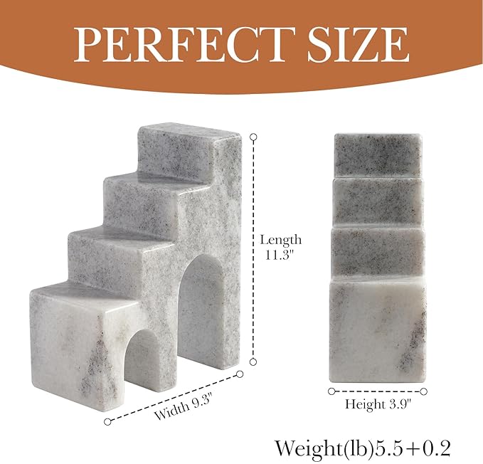 Natural Marble Book Ends for Shelves, Decorative Bookends for Heavy Books, CastleGuard Bookend Book Holder Stopper for Home Office Desk Bookshelf Decoration, Set of 2 (Mist Grey)-Ruum Studio Home