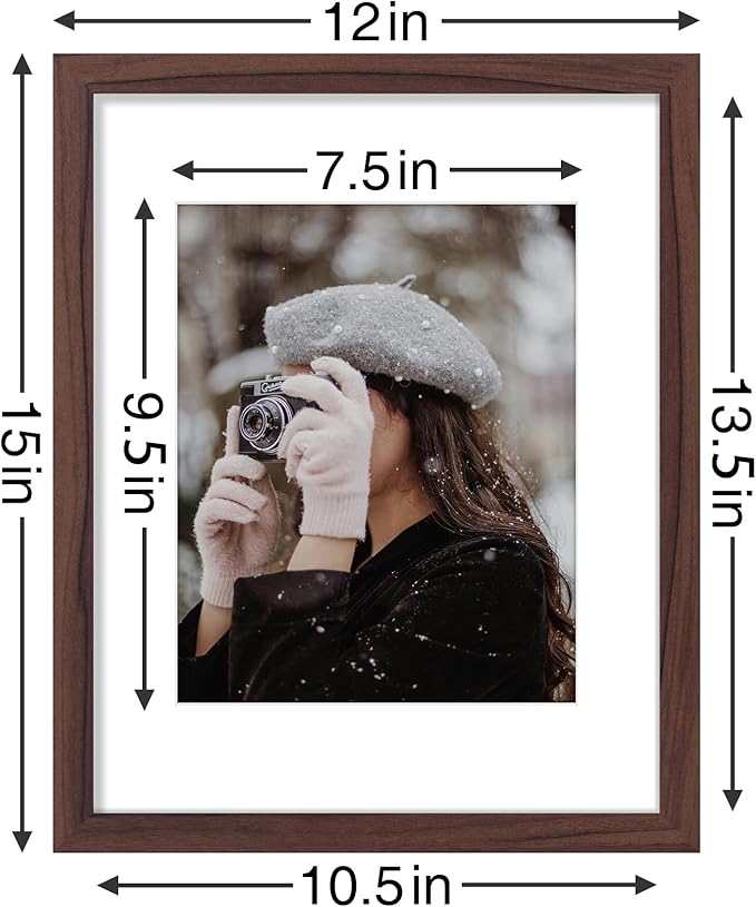 Vittanly 11x14 Picture Frames Set of 9, Shatter Resistant Plexiglass, Display 8x10 Pictures with Mat or 11x14 without Mat, Photo Frames for Wall or Tabletop, Engineered Wood, Walnut-Ruum Studio Home