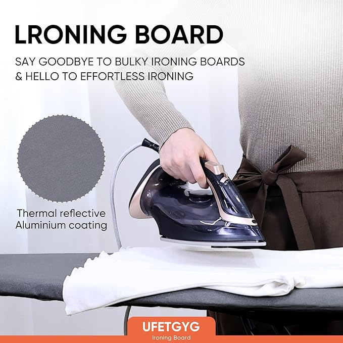 Classic Ironing Board 43" X 13" W/with Iron Rest | Full Metal Construction| Height Adjustable | Heat & Scorch Resistant Fabric | Anti-Skid Feet | Easy to Fold (Dark Grey)-Ruum Studio Home