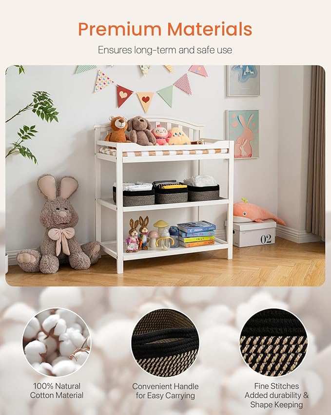 KALLAX Small Woven Basket, 12 x 8 x 4.5 Inches, Storage Basket for Organizing, Cute Small Rope Shelf Closet Cube Storage Bins Baskets for Shelves, Dog Toy Gift Baskets Empty, 3 Pack Black & Brown-Ruum Studio Home