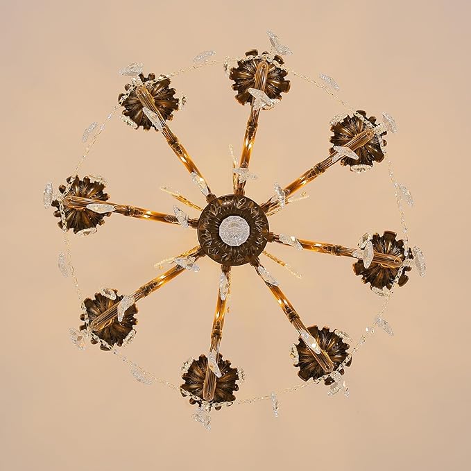 Vintage 8 Arms Crystal Chandelier Candle Light Fixture for Dining Room Living Room Bedroom Hallway Entryway Antique Gold Finish (27"-8 Lights)-Ruum Studio Home