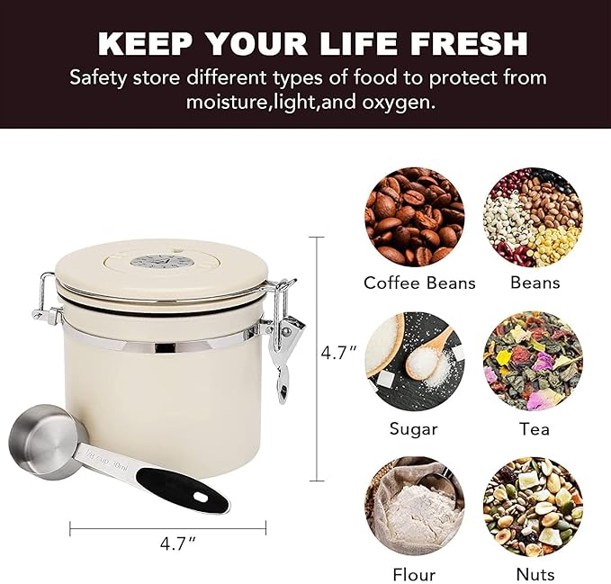 ShanSon Coffee Canister Airtight Coffee Container Stainless Steel Coffee Bean Storage Container with Scoop Coffee Canister for Beans Grounds Sugar Flour Tea Cereal,11OZ, Beige-Ruum Studio Home