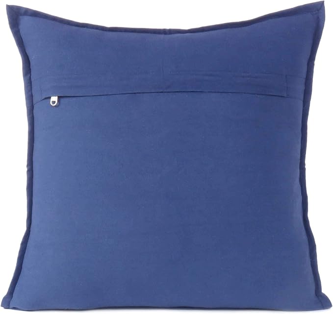 Eyes of India Embroidered Decorative Boho Throw Pillow Cover with Mirrors, Handmade Bohemian Accent Cushion Case for Sofa Couch Bedroom Living Room (Blue, 24" x 24")-Ruum Studio Home