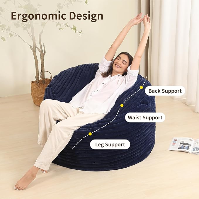 Memory Foam Bean Bag Chair for Adults/Teens, Bean Bag Sofa with Fluffy Removable Cover, for Living Room Bedroom, 3FT Blue-Ruum Studio Home