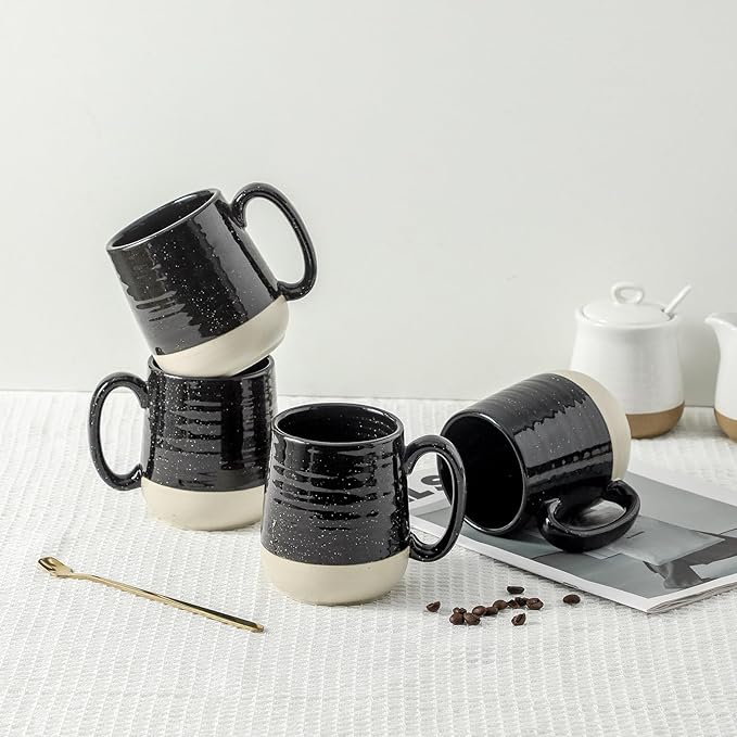 Hasense Ceramic Coffee Mugs Set, 15 oz Large Coffee Cups Set of 4, Tea Cups with Handle for Men and Women, Latte Mugs for Coffee, Tea, Milk, Hot Chocolate, Microwave Dishwasher Safe, Black-Ruum Studio Home