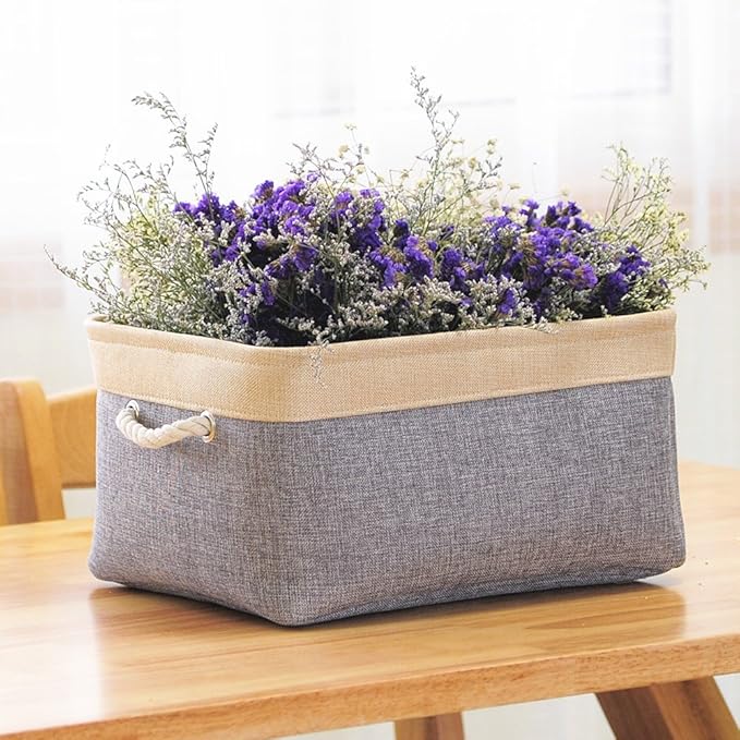 TheWarmHome Storage Basket - 15.7L×11.8W×8.3H 1 Pack Large Baskets for Organizing Shelves, Storage Bins for Clothes Book Shelf Home Fabric Storage Cubes (Gold and Grey)-Ruum Studio Home