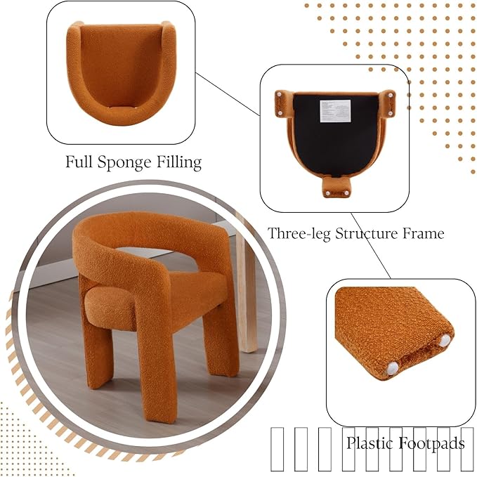 Orange Sherpa Dining Chairs Set of 2, Modern Barrel Dining Room Chairs Upholstered Faux Fur Accent Chair with Arms and Round Back for Living Room Kitchen Armchair No Assembly Needed-Ruum Studio Home