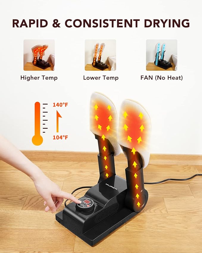 FORLIM [Upgraded Temperature Control] Boot Dryer for Work Boots - Shoe Dryer with 24-Hour Delay Timer, Portable Glove Dryer & Boot Warmer, Automatic Shut-Off Timer, Folding Design, Smart Panel, Black-Ruum Studio Home