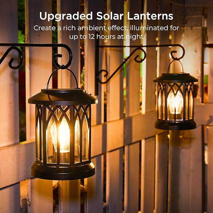 WdtPro Solar Lanterns Outdoor Hanging 4 Pack, Upgraded Bright Waterproof Lantern for Outside, Over 12Hrs Powered Lights for Garden, Yard, Patio Decor (Warm Light)-Ruum Studio Home