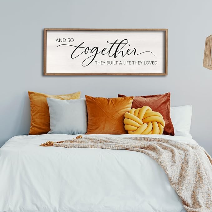 And So Together They Built A Life They Loved Framed Wood Farmhouse Sign - 32'X12' Master Bedroom Above Bed Wall Art for Love Sign Decor-Ruum Studio Home