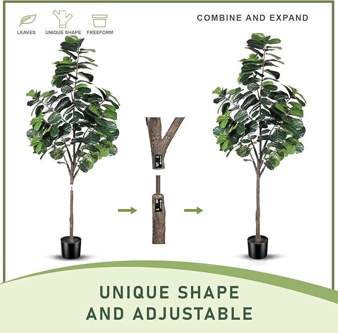 8ft(96in) Fiddle Leaf Fig Tree Artificial - Tall Faux Fiddle Leaf Fig Tree - Fake Fig Plant with Realistic Texture for Indoor Outdoor Modern Home House Office-Ruum Studio Home