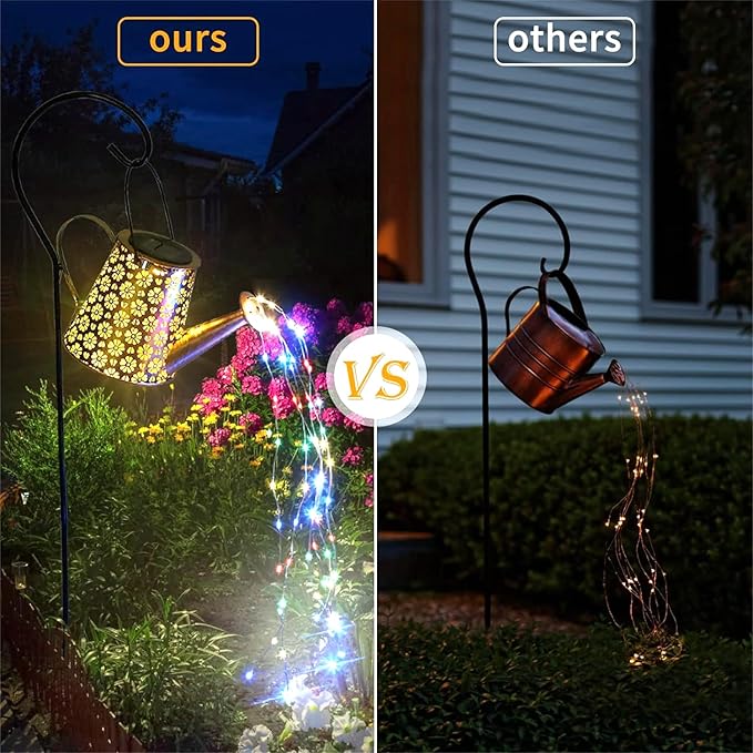 2 Pack Solar Watering Can Lights with Shepherd Hook, 8 Multi-Color Changing Modes, IP65 Waterproof, 60pcs String Lights for Outdoor Garden Pathway Lawn Patio Deck Walkway Courtyard-Ruum Studio Home