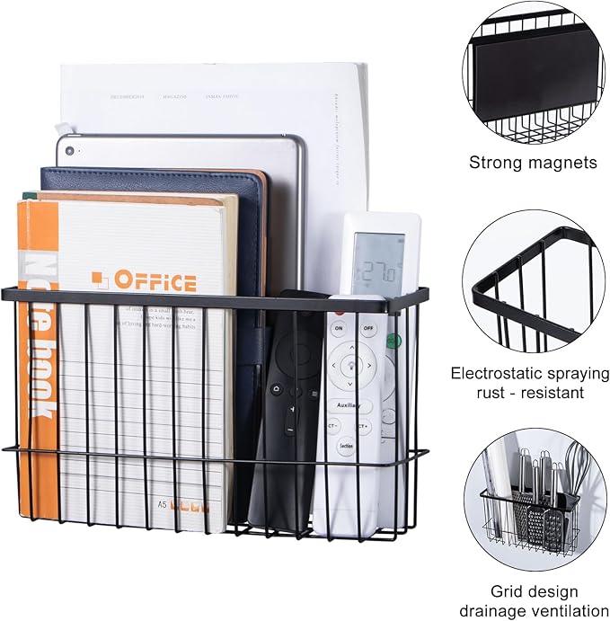 dedoot Magnetic Holder Locker Strong Black Mesh Holder Magnetic Basket Organizer Shelf Rack for Whiteboard,Fridge, Sponge, Recipe, Beverage ,Refrigerator ,Office File Foil,10.25x 3.6x 6 inches-Ruum Studio Home