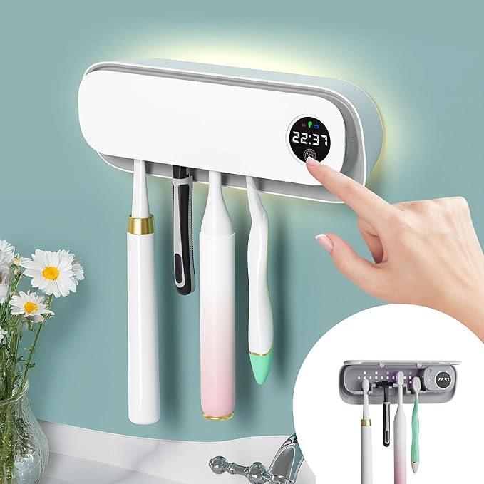 BlueBark UV Toothbrush Holders for Bathrooms, Air DryingHolder Smart Home Bathroom Accessories, Timer Function & 5 Toothbrush Slots, Toothbrush Holder Wall Mounted with Replaceable Slot-Ruum Studio Home