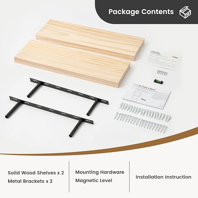 Fun Memories Farmhouse Floating Shelves - 8 Inch Deep Rustic Wood Wall Shelf - Premium Solid Pine Wood Storage Shelf for Kitchen Living Room Bedroom - 24" W x 8" D - Set of 2 - No Stain - Unfinished-Ruum Studio Home