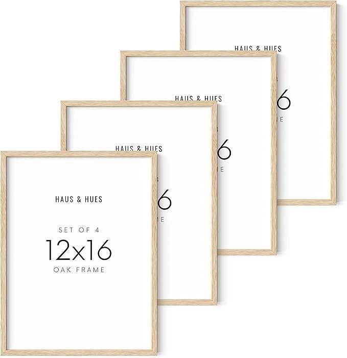 HAUS AND HUES 12x16in Beige Oak Wood 4-Piece Picture Frame Set, Natural Oak Wood Frames, Premium Wood Source, Rustic Modern Style, Set of 4 12x16 Frames-Ruum Studio Home