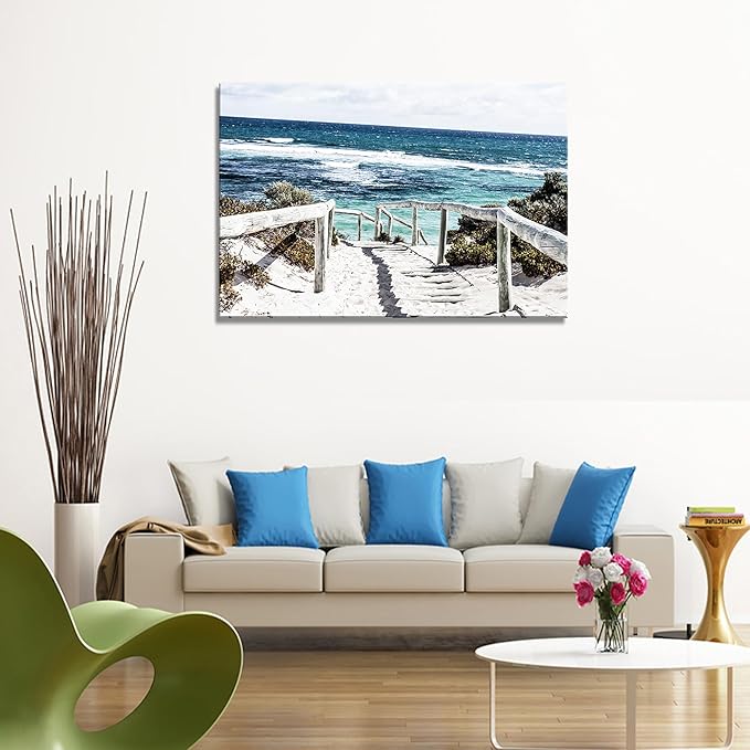 DZL Art S74281 Rottnest Island Beach Seascape Painting Sea Nature Pictures Wall Art Canvas Prints Painting Ready to Hang for Living Room Bedroom Decor Office Wall Decor Home Decoration-Ruum Studio Home