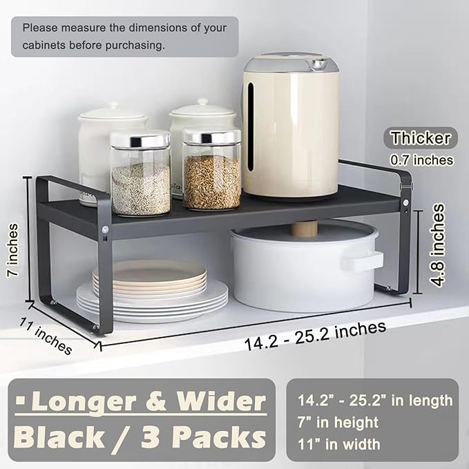3 Pack Expandable Cabinet Shelf Organizer Kitchen Shelf Riser Stackable Pantry Shelves Kitchen Organizers and Storage Metal Spice Rack Countertop Organizer Cupboard Adjustable Shelfs Desk Rack Shelf-Ruum Studio Home