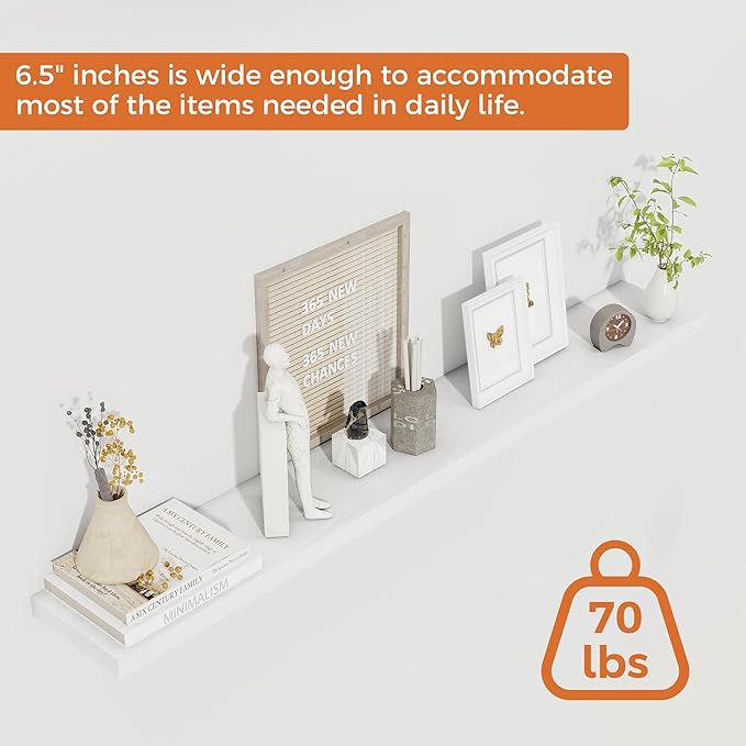 White Floating Shelves for Wall, 48 Inch Floating Shelves for Home Decor, Wall Mounted Rustic Wood Shelves, Bathroom, Hanging Deep Shelf for Bedroom, Living Room, Kitchen, 2 Packs-Ruum Studio Home