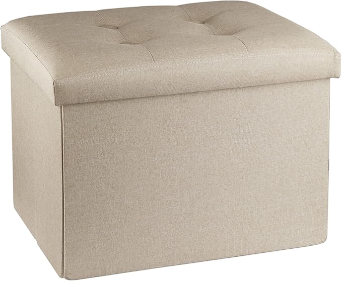 ALASDO Storage Ottoman Footrest Stool Small Ottoman with Storage Foldable Ottoman Foot Rest Footstool Bench for Living Room 17x13x13inches Beige-Ruum Studio Home