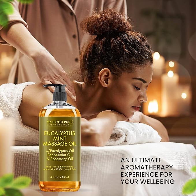 MAJESTIC PURE Eucalyptus Mint Massage Oil for Massage Therapy - Refreshing, and Relaxing - Natural Oils with Eucalyptus Essential Oil - for All Skin Types - Men and Women - 8 fl oz-Ruum Studio Home