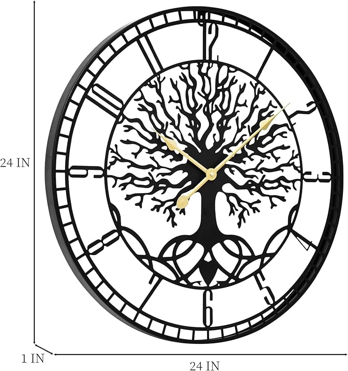 Tree of Life Wall Clock – Elegant 24-Inch Oversized Metal Farmhouse Decor for Living Room, Modern Battery Operated Wall Clock with Silent Operation-Ruum Studio Home