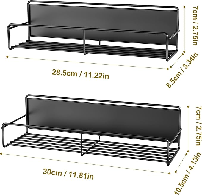 2 Pack Magnetic Spice Rack Organizer, Space Saver for Refrigerator and Microwave Oven, Magnetical Fridge Shelf for Jars, Seaoning, tins and Utensils Black-Ruum Studio Home