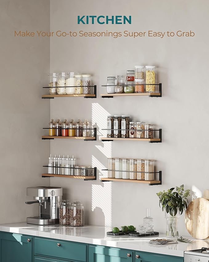 OROPY Spice Rack Wall Mounted, Rustic Wood Hanging Rack for Over The Stove, Kitchen Wall, 4 Pack-Ruum Studio Home