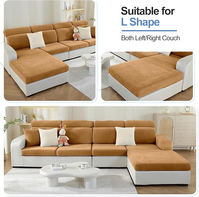 Sectional Couch Covers for L Shaped Sectional Sofa (Left or Right Facing) – Softer Chenille Sofa Covers Washable, Non-Slip Stretch Chaise Slipcover (Only 1PC Chaise Cushion Cover, Khaki)-Ruum Studio Home