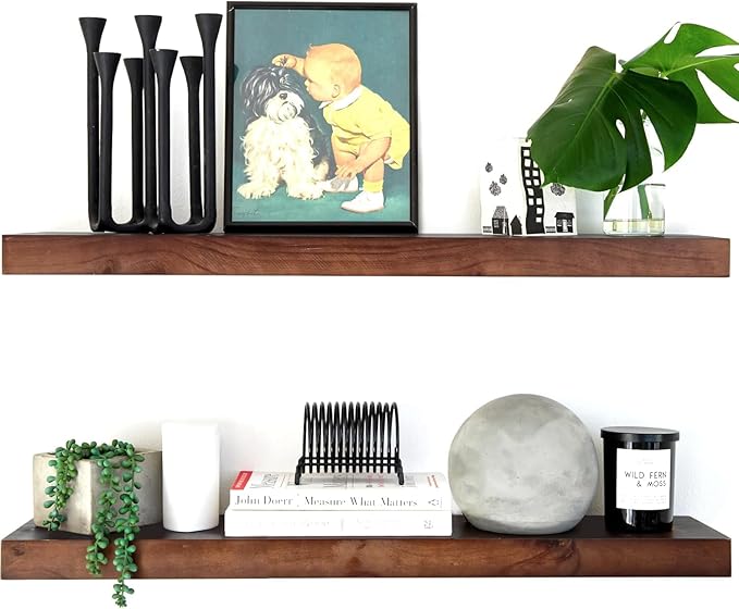 Homeforia 30inch Walnut Floating Shelves for Wall Mounted, High End Solid Real Wood 30 in Floating Shelf, Dark Brown Wooden 30 inch Long Floating Shelves, Heavy Duty Bracket, 30 X 6.5 X 1.75, Set of 2-Ruum Studio Home