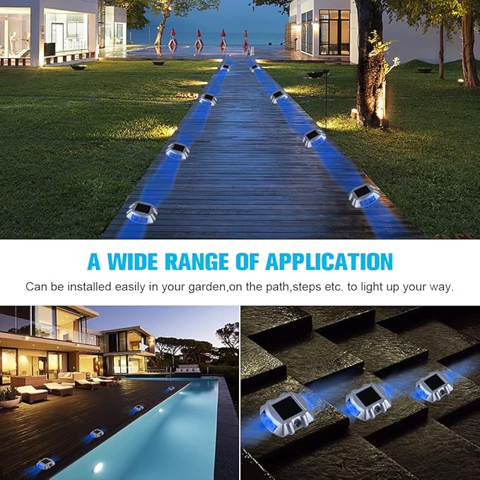 VOLISUN Solar Deck/Dock Lights, 16-Pack Led IP67 Waterproof Outdoor Warning Step Lights for Driveway Sidewalk Garden Pathway Yard (Blue)-Ruum Studio Home