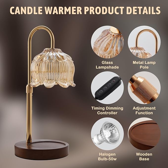 GEEZO Fragrance Candle Warmer Lamp，Electric Candle Warmer with Timer & Dimmer，Mom Christmas Birthday Gifts for Women, House Warming Gifts New Home Bedroom Decor-Ruum Studio Home