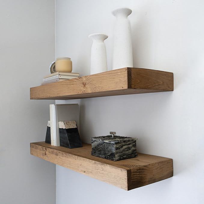 Modern Floating Shelves 3 Inches Thick for Wall, Wide Shelves for Kitchen, Living Room, Bedroom, and Bathroom, Natural Pine Wood, Rustic Wooden Shelf, (Set of 2) (Aged Oak, 48Lx3Hx8D)-Ruum Studio Home