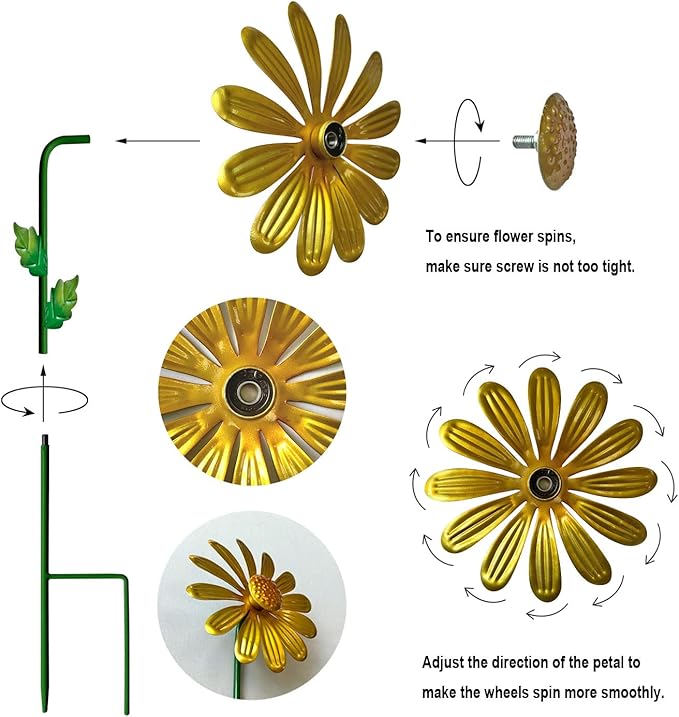 WAIU Metal Daisy Garden Stakes, Wind Catcher Spinner Garden Stakes, Garden Windmill Stakes Outdoor Wind Catchers, Yard Decor Stakes, Set of 3…-Ruum Studio Home