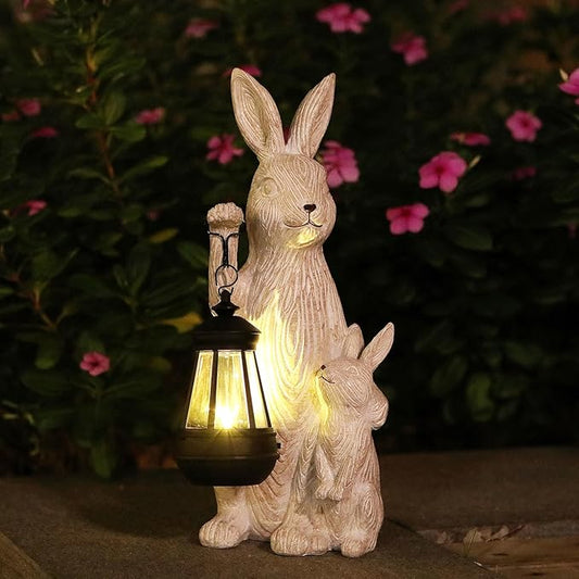 Solar Garden Statues Bunny Decor with LED Lights Home Decorations Outdoor Garden Rabbit Statue for Patio, Balcony, Yard, Lawn Ornament - Unique Housewarming Birthday Gifts for Women-Ruum Studio Home