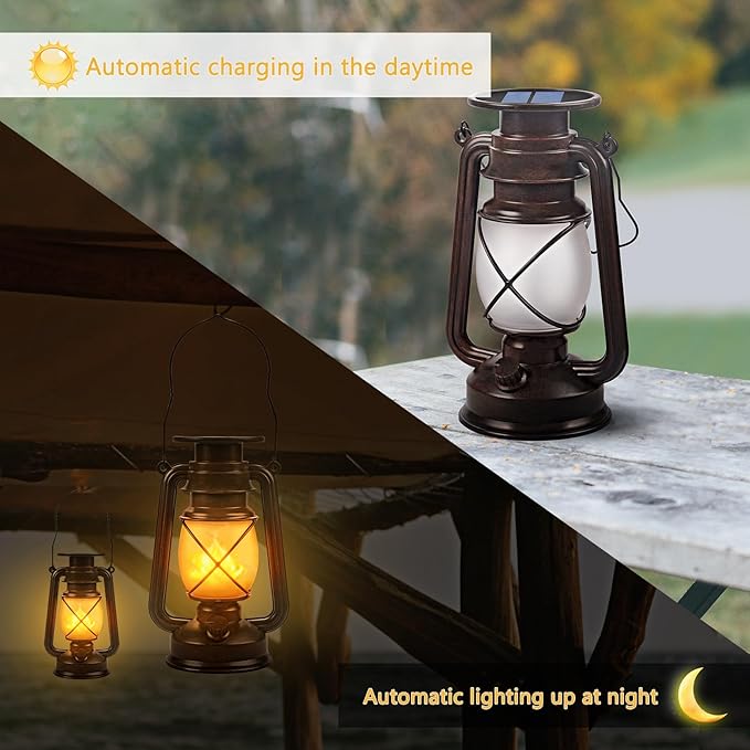 Solar Lantern Outdoor Hanging Solar Lights Dancing Flame Led Waterproof Camping Lamps, Landscape Decor for Table Patio Garden Yard Pathway Porch 2 Pack-Ruum Studio Home