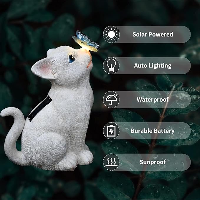 Cat Garden Figurines Outdoor Decor Solar Statue with LED Lights for Patio Lawn Yard Art Decoration Housewarming Garden Gift-Ruum Studio Home