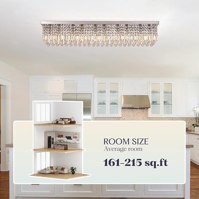 Luxury Lighting Fixture Chandelier Rectangular with Raindrop Crystals Pendant Light Fixture 10-Lights Modern Crystal Rectangle Flush Mount Chandelier for Living Room Dining Room Bar L47 Inch-Ruum Studio Home