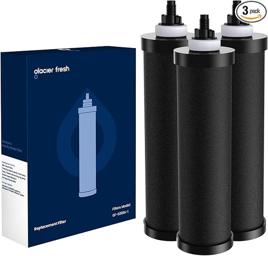 GLACIER FRESH Replacement for BB9-2 Black Purification Water Filter, Compatible with Berkey® BB9-2 Black Filters and Berkey® Gravity Water Filter System, 3 Pack-Ruum Studio Home