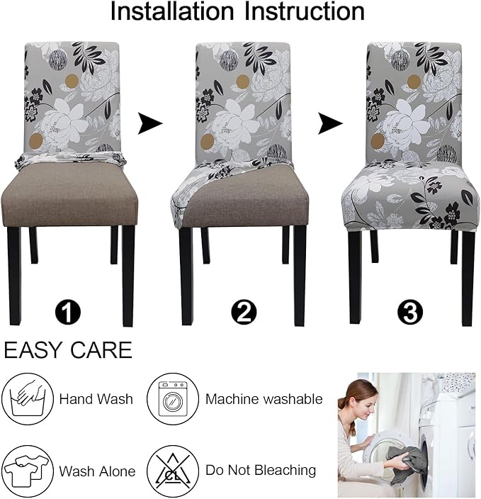 JQinHome Chair Covers for Dining Room Set of 6, High Stretch Removable Washable Parsons Chair Slipcover for Home Party Hotel Wedding Ceremony (Flower,6PCS)-Ruum Studio Home