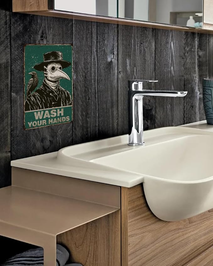 ALKB Halloween Bathroom Decor 8x12 Inch - WASH YOUR HANDS, Gothic Vintage Metal Tin Sign, Novelty Gifts for Men Women Adult-Ruum Studio Home