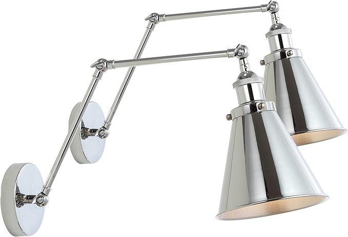 JONATHAN Y JYL7460A-SET2 Rover 7" Farmhouse Industrial Adjustable Arm Metal LED Wall Sconce Rustic Bohemian 2700K LED 4W Bulb for Entryway Lobby Kitchen Bathroom Bedroom Hallway, Chrome (Set of 2)-Ruum Studio Home