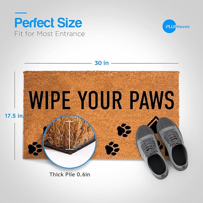 PLUS Haven Coco Coir Door Mat with Heavy Duty Backing, Natural Wipe Your Paws Doormat, 17.5”x30” for Entrance, Front Porch, Easy to Clean Entry Mat, Outdoor and Indoor Uses, Home Decor-Ruum Studio Home