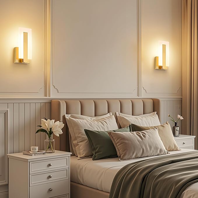 Joosenhouse Modern LED Wall Sconce Set of 2, Brass Warm White Light Wall Sconce 3000K, Hardwired Up and Down Wall Mount Light for Hallway, Bedroom, Study, Living Room Indoor Wall Light-Ruum Studio Home