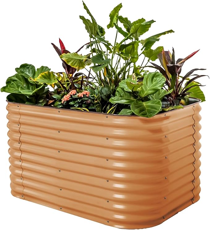 Vego garden 32" Extra Tall Raised Garden Bed Kits, 6 in 1 Modular Raised Planter Box for Vegetables Flowers Fruits Oval Metal Raised Garden, Terra Cotta-Ruum Studio Home